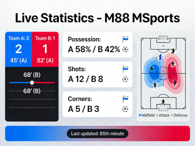 Statistik langsung yang disediakan M88 MSports selama pertandingan berlangsung untuk analisis taruhan